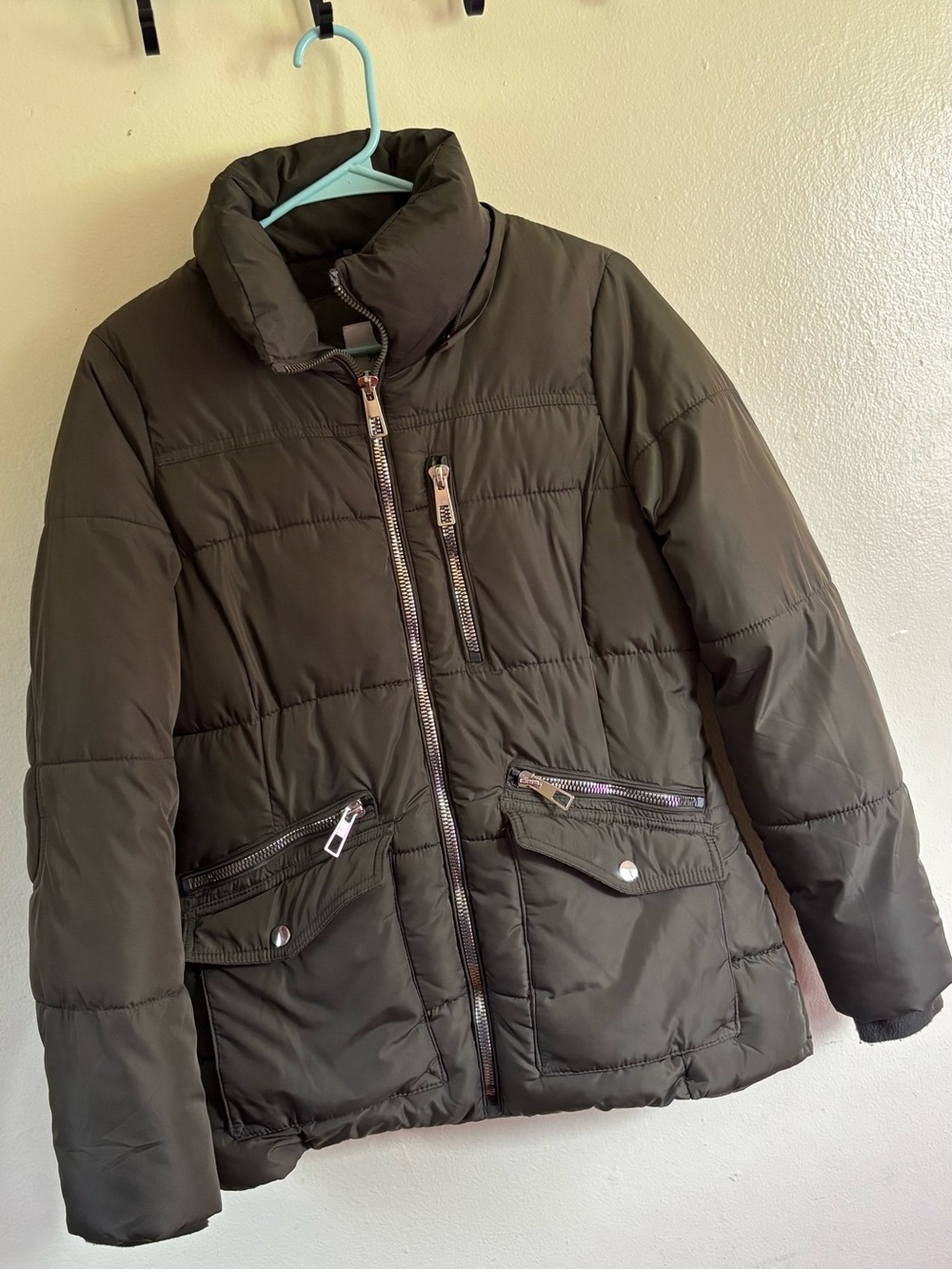 Classic Quilted Puffer Jacket in Olive for Women
